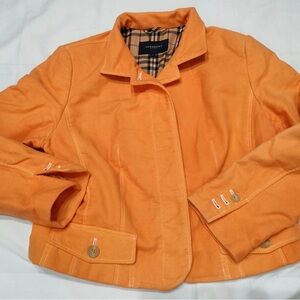 Burberry Orange Short Boxy Jacket with Signature Check Lining